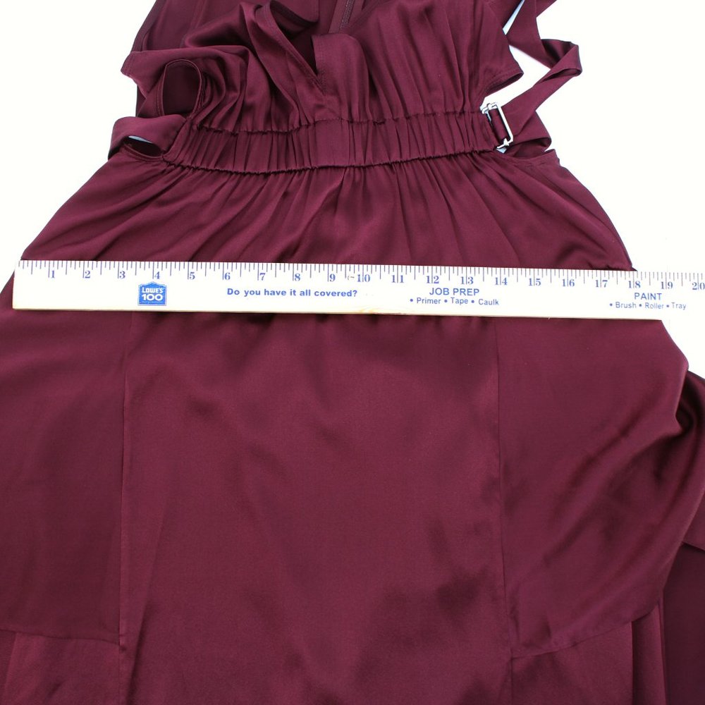 A.L.C. Silk Verena Plunging V-Neck Open Back Burgundy Satin Midi Dress - Picture 11 of 15